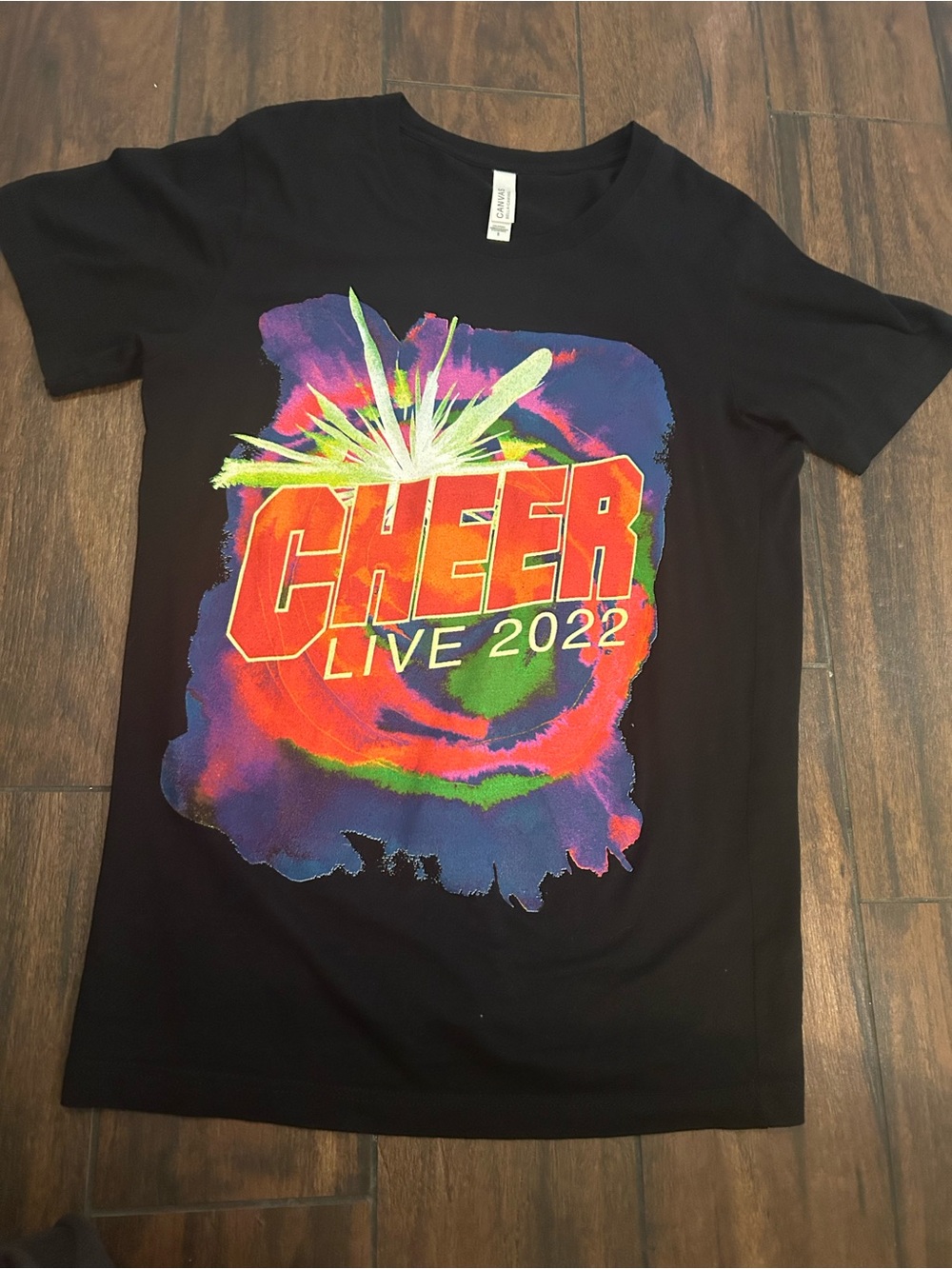 Bella Canvas Black Tee with Neon Red, Green, Purple & Yellow Graphic
